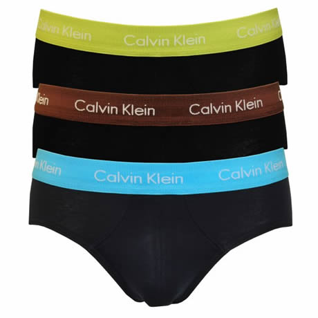 Calvin Klein Cotton Stretch Hip Briefs 3 Pack U2661G-BLK Citric/Copper/Blue Clarity