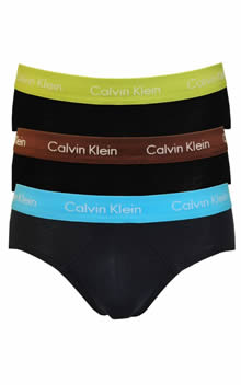 Calvin Klein Cotton Stretch Hip Briefs 3 Pack U2661G-BLK Citric/Copper/Blue Clarity